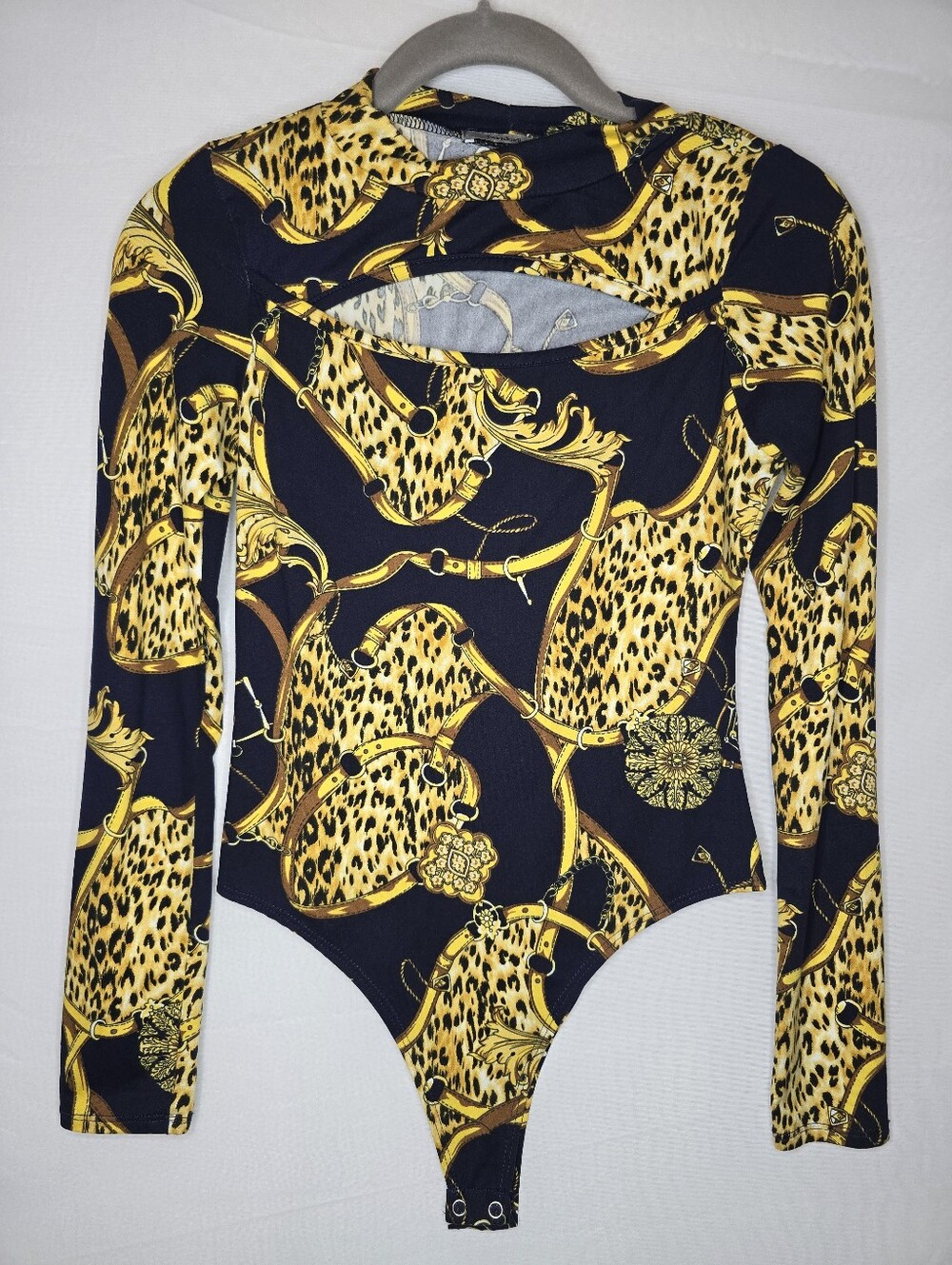 Teenbell Leopard Chain Print Long Sleeve Bodysuit Medium